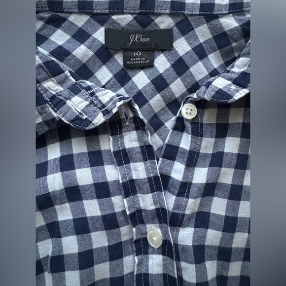 J. Crew Gingham navy blue and white button down long sleeve shirt - Picture 7 of 9